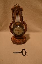 ANTIQUE FRENCH ORMOLU LYRE CLOCK IN SALMON MARBLE - WORKING WITH KEY picture
