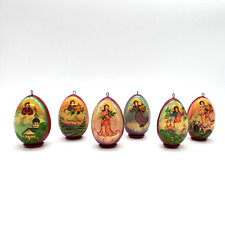 Handpainted Russian Egg Ornaments Angels Churches Set Of Six Vintage Folk Art 2