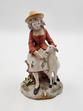 Vtg Capidomonte Woman With Lamb Figurine Signed Gianni Merlo, Hat Flowera, 7.75