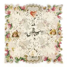 Paper Lace Cupid Valentine Card c1895 Love's Token Antique Flowers Heart B441 picture