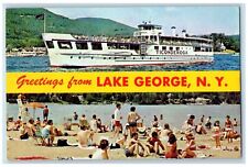 1960 Greetings From Lake George Banner New York NY Ticonderoga Postcard picture