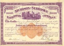 Atchison and Nebraska Railroad Co. - 1870's dated Railway Stock Certificate with picture
