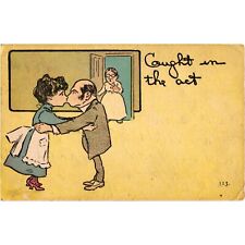 Caught In The Act Romantic Humor Antique Postcard Posted 1908 picture