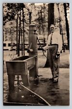 RPPC Man Stands Outside by Water Pump VINTAGE Postcard 1535 picture