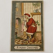 Antique Postcard Embossed Christmas Santa Filling Stocking New York Germany picture