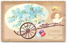 Easter Greetings Chick And Egg In Cart Holiday Season Greetings Postcard picture