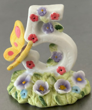 Vintage 5th Birthday Bisque Butterfly Cake Topper Applied Flowers  picture