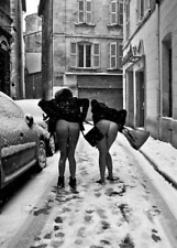 two English ladies mooning in snow  vintage old 8x10 Photo picture