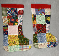 vtg 1970s 15” christmas stockings patchwork lined handcrafted set of 2 picture