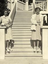 XE Photograph Two Ladies Women Bottom Stairs 1940s picture