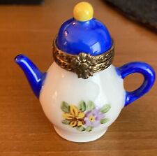 LIMOGES FRANCE Tiny Teapot, Floral Design, Hinged Lid Trinket Box 1.5” Chamart picture
