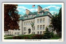 Milford MA-Massachusetts, High School Building, Antique Vintage Postcard picture