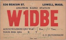 amateur radio QSL postcard W1DBE Claude F Hutchinson 1935 Lowell Massachusetts picture