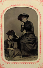 c1880/90s Tintype 2 Beautiful Women In Playful Pose W Large Victorian Hat D4212 picture