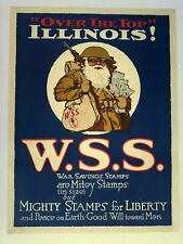 1917 Authentic WWI Poster - Over The Top Illinois War Saving Stamps w/ Santa picture