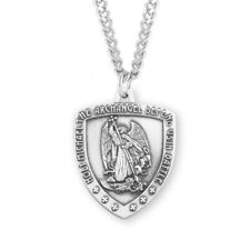 Holy Michael The Archangel Defend Us Sterling Silver Shield Medal Necklace 24 In picture