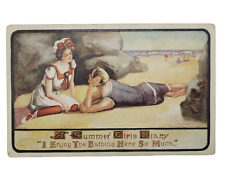 Antique 1910s A Summer Girls Diary Woman Man Romance at Beach Postcard Unposted picture