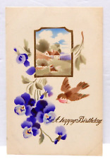 A Happy Birthday Bird Purple Flowers picture