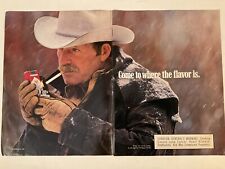 1988 Marlboro Cigarettes Cowboy Lighting Up In Rain  Print Ad VTG  Original 88-2 picture