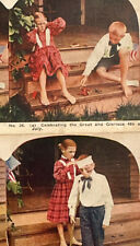 Atq Stereoscope Stereograph (2) Photo Cards Color LItho Late 19th Century Kids picture