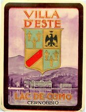 Grand Hotel Villa d'Este ~LAKE COMO ITALY~ Large / Beautiful Luggage Label, 1945 picture