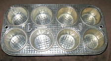 Vtg Ovenex Ekco 8 Muffin Cupcake Tin Metal Baking Pan Waffle Pattern X-800 USA picture