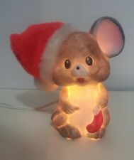 Vintage Ceramic Christmas Mouse in Santa Hat - Lights Up  picture