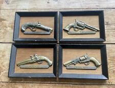 Vintage Set Of Four Framed Brass Pistols Made In Japan picture