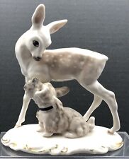 Frankenthal F.W. Wessel German Porcelain Deer Fawn With Dog Figurine picture