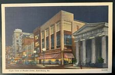 Postcard Harrisburg PA - c1940s Market Street at Night - Five & Dime - Colonial picture