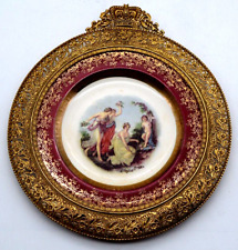 19th Century  Romantic Pictorial Signed Porcelain Plate With Pierced Metal Frame picture