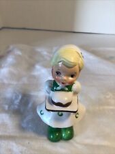 UCAGCO Figurine Girl, Ceramic, Japan, 4&1/4 Tall. Green Shoes Carrying A Cake. picture