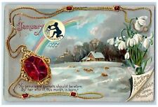 Language Of Flowers Romance Postcard January Aquarius Snowdrop Embossed Tuck picture