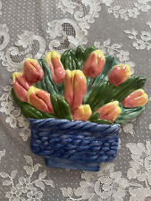 Vintage Ceramic Tulip Basket Wall Plaque Ceramic Spring Summer  Floral Tulip picture