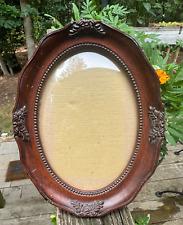 Vintage Wood Convex Oval Bubble Glass picture/photo Frame portrait easel back picture