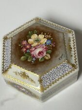Vtg Porcelain LIMOGES Covered Trinket Box French Roses. Markings picture