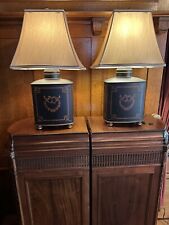 A Pair Of Attractive Neoclassical Tin  Table Lamps with Beige Silk Lamp Shades picture