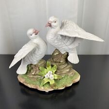 Vintage Royal Crown White Bisque Porcelain Doves & Flower Decor Figurine, Signed picture