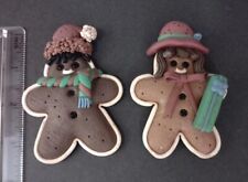 Vintage Fimo Clay Gingerbread Fridge Magnet Couple Mr & Mrs Christmas Whimsy #B1 picture