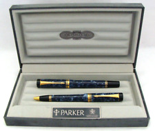 Parker Duofold Centennial Blue Marble Fountain Pen With 18K Gold Nib + Ballpoint picture