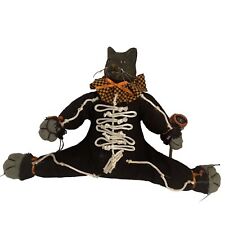 Vintage Halloween Black Cat plush figurine head Scarecrow costume Spooky Decor picture