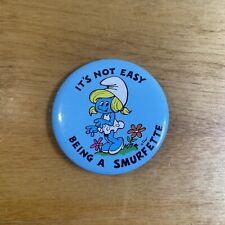 It's Not Easy Being A Smurfette Vintage Pinback Pin Button Blue picture