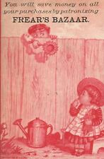 1880s-90s Young Girl & Boy w/ Flower Fence Frear's Bazaar Trade Card picture