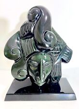 OOAK Rainbow Obsidian Mayan Mask On Base Carved Meso American Art Stone picture