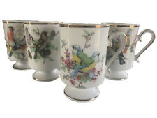 Set of 4 Vtg ROYAL CROWN Cups Pedestal Porcelain Colorful BIRDS Gold Trim picture
