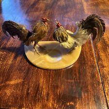 Vintage Rooster’s Fighting, Real Feathers, Pipe Holder Ashtray, Great Find Rare picture