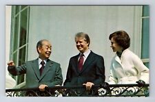 Jimmy And Rosalynn Carter Chatting With Premier Fukuda Of Japan Vintage Postcard picture