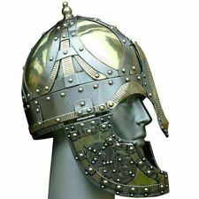 Medieval Knight Noble Viking helmet with cheek plates 18 gauge Steel & Brass picture