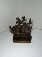 Vintage Brass Bronze Cast Metal Sailing Ship Book End 4