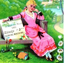 c1880s Cute Pink Corset Girl Eldredge Sewing Machine Trade Card Bright Litho C9 picture
